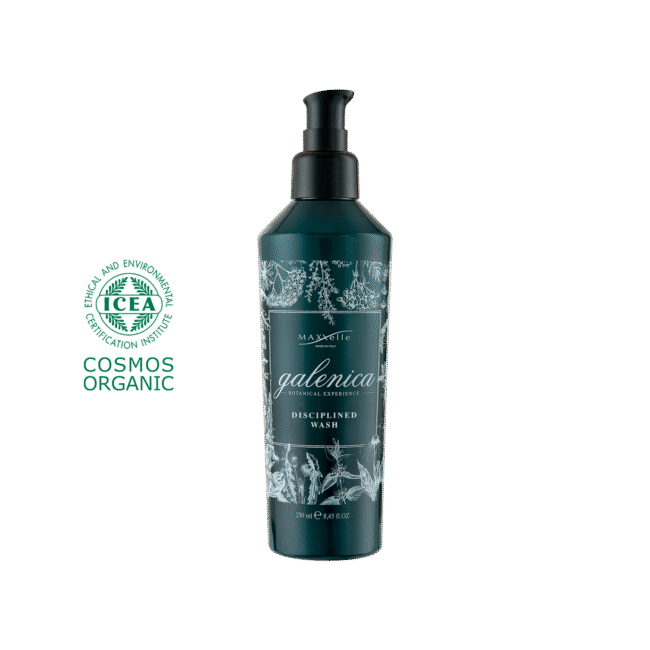 Šampūnas sausiems, garbanotiems  plaukams Maxxelle Galenica DISCIPLINED WASH 250ml ir 1 l